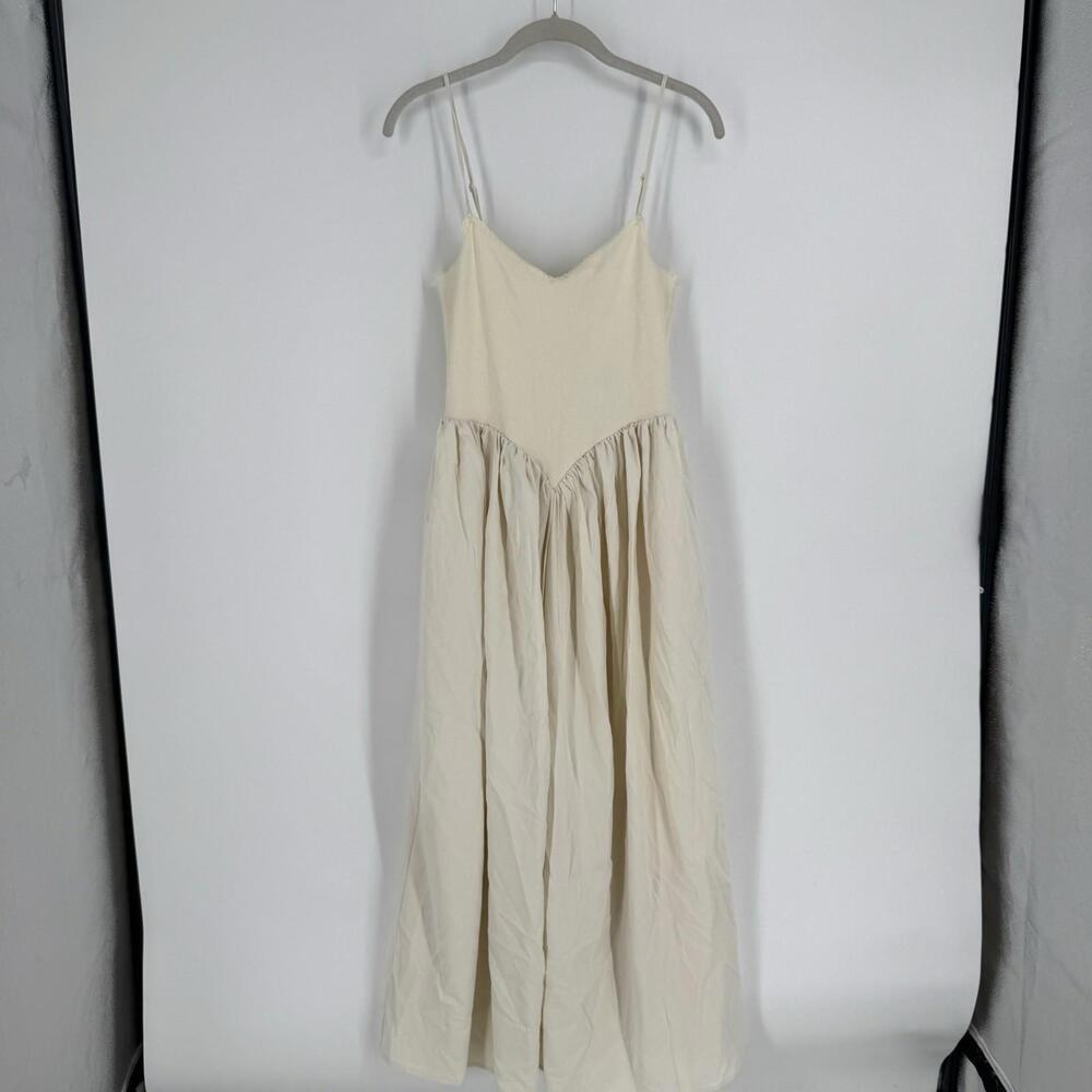 Fashion Nova dress medium M ivory fit and flare midi ribbed empire minimalist